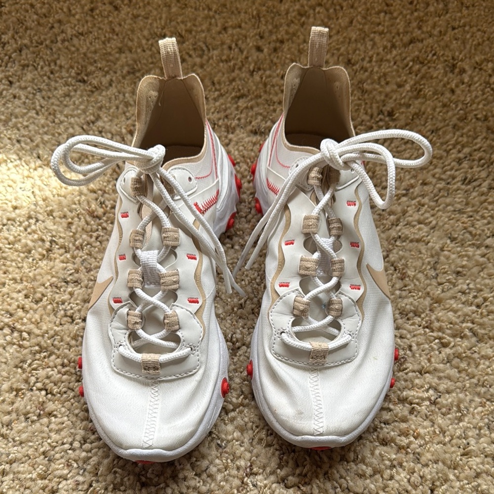 Red and White Sneakers with Breathable Mesh and Chunky Sole